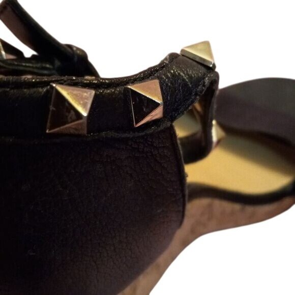 Marc Fisher 8.5M Black Leather Wedge Sandals Cork Heel Studded Ankle Strap - Picture 8 of 10